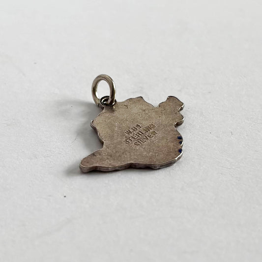 Anglesey map charm in sterling silver blue and enamel