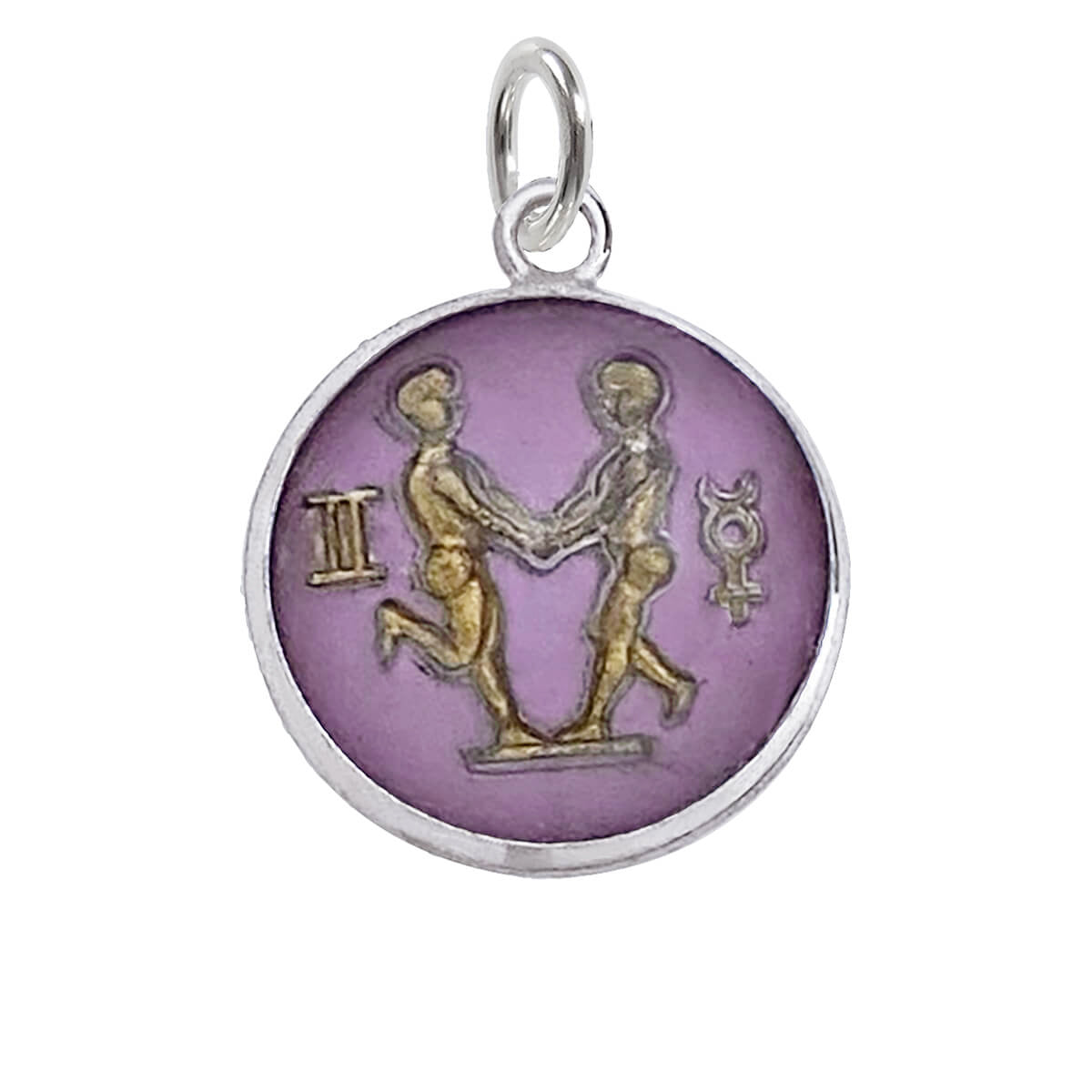 Vintage Reverse Crystal Intaglio Charm Gemini Zodiac Pendant from Charmarama Charms