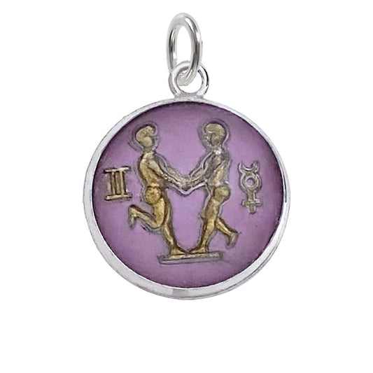 Vintage Reverse Crystal Intaglio Charm Gemini Zodiac Pendant from Charmarama Charms