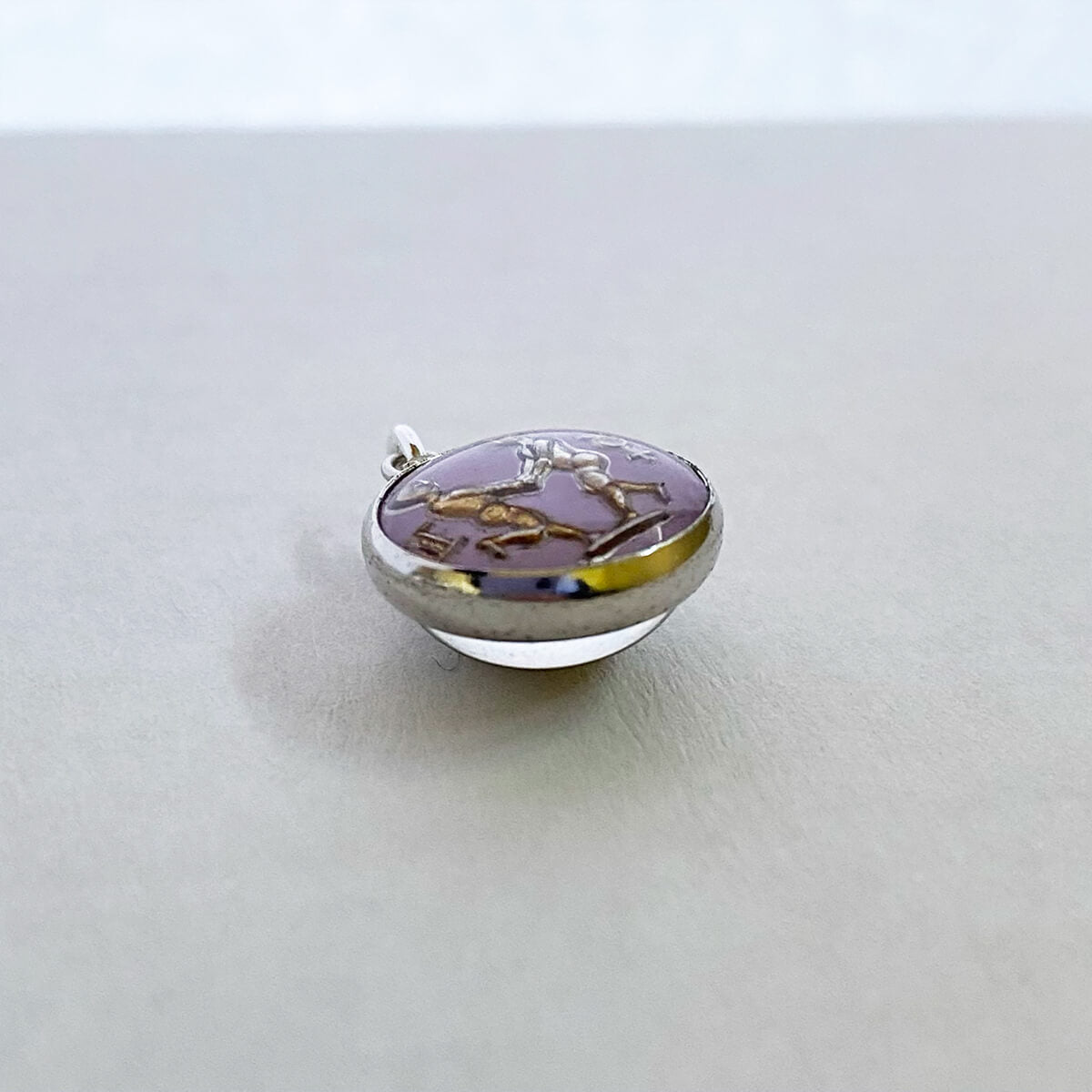 Vintage Cabochon Crystal Intaglio Charm Gemini Zodiac Pendant from Charmarama Charms