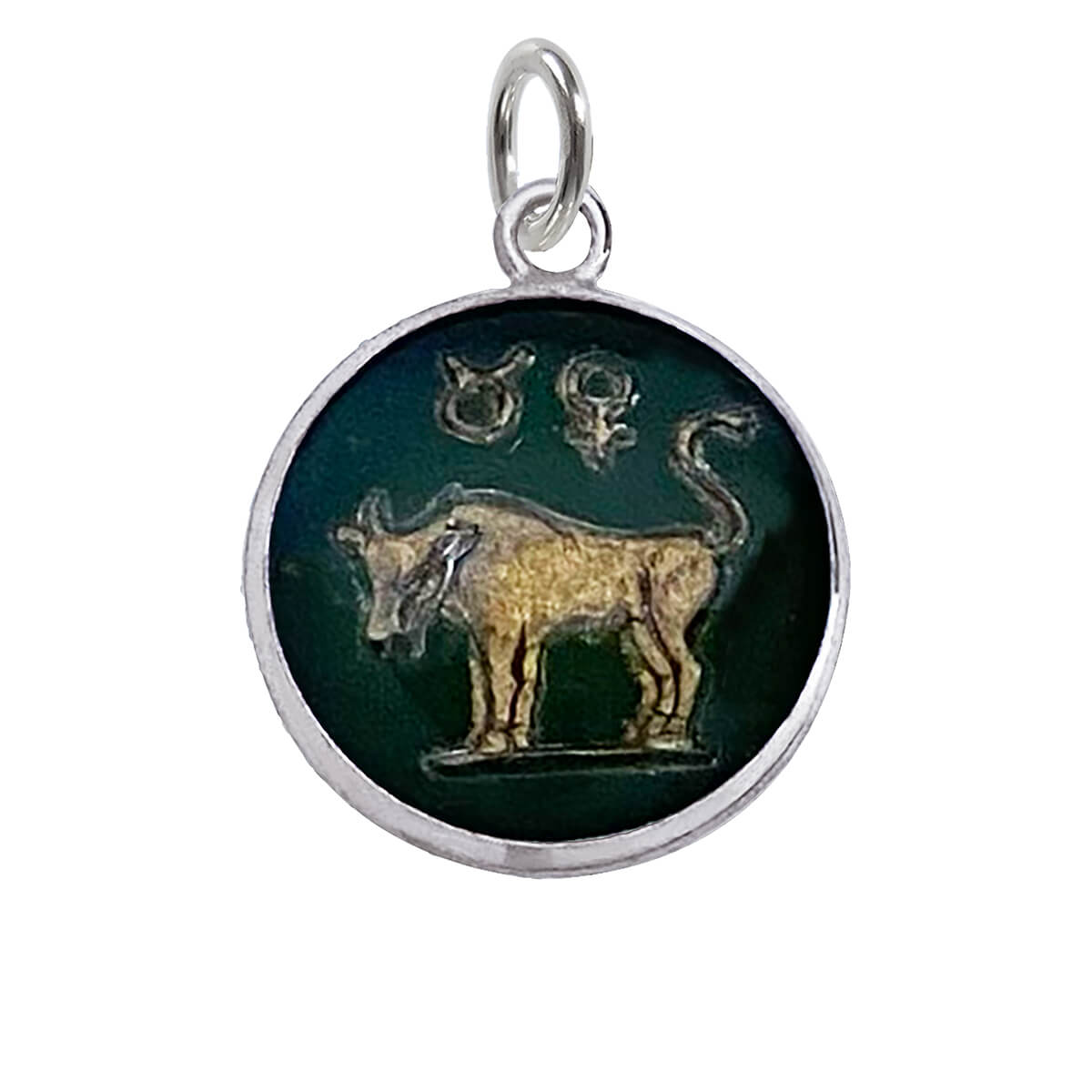 Vintage Reverse Crystal Intaglio Charm Taurus Zodiac Pendant from Charmarama Charms