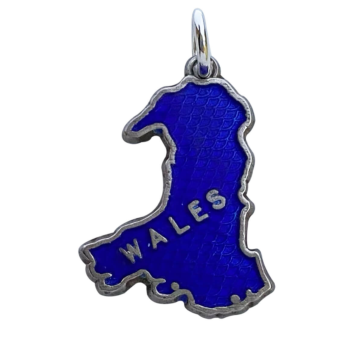 English silver and blue enamel map of Wales charm vintage 1966