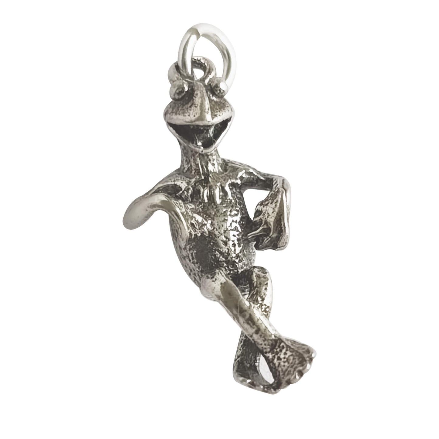 Silver Kermit the frog pendant on a white background