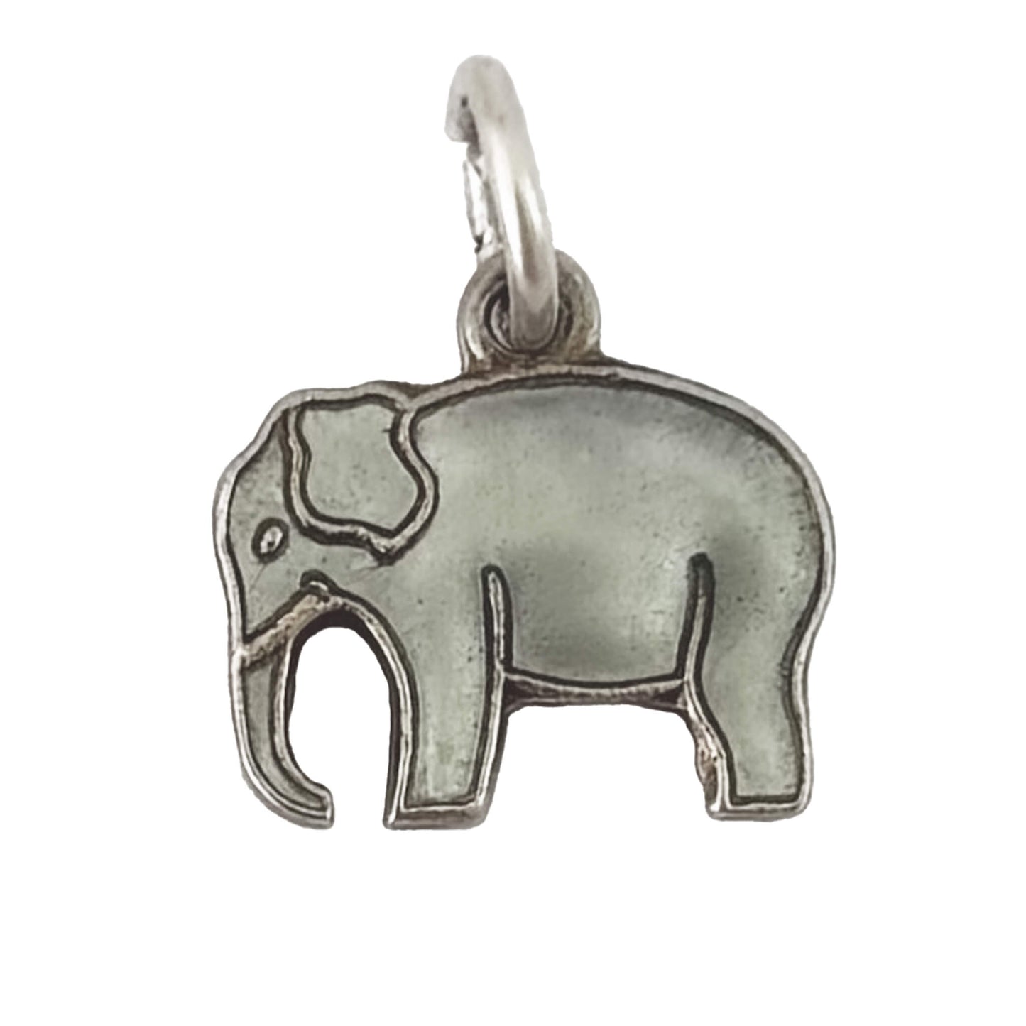Silver elephant pendant on a white background