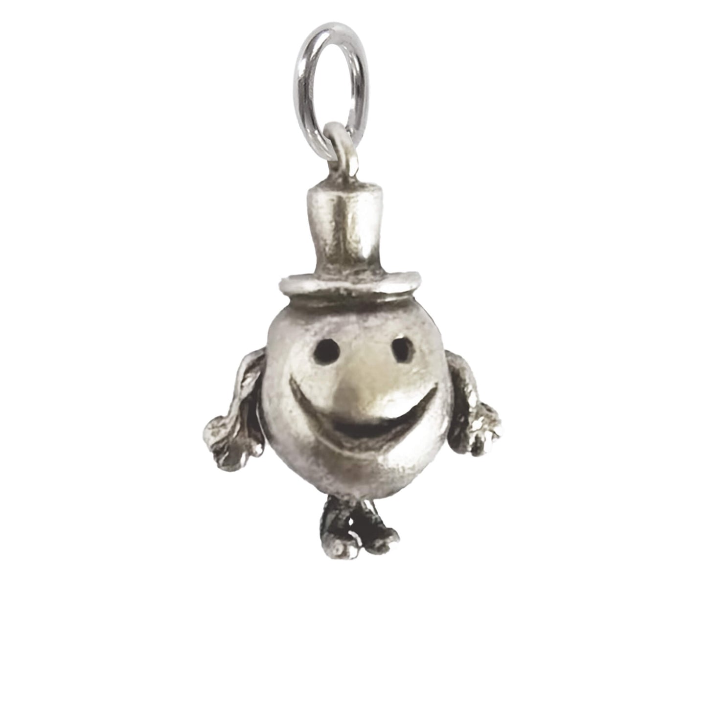 Mr Happy silver charm on a white background