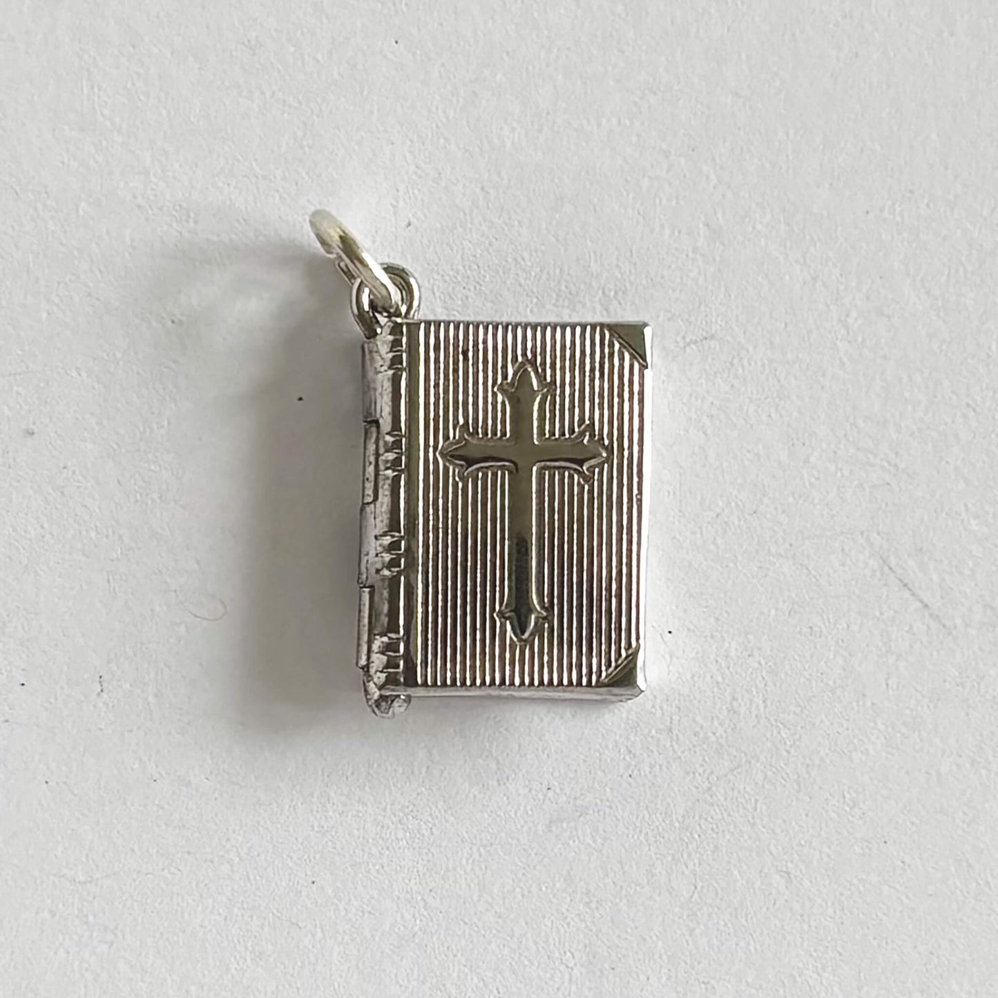 Vintage sterling silver bible charm, opens to Lord's Prayer