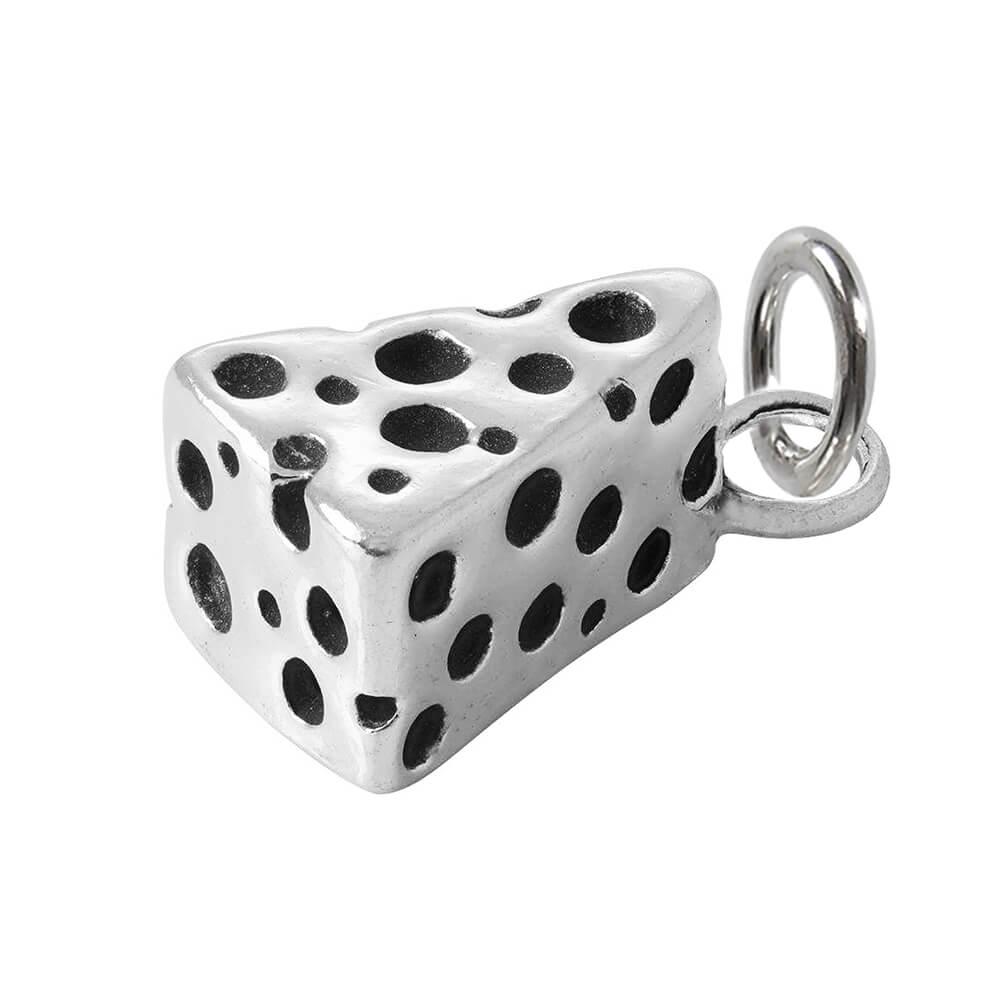 A wedge of cheese charm in sterling silver