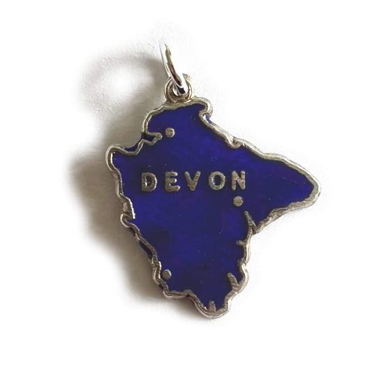 Vintage sterling silver and enamel Devon map charm
