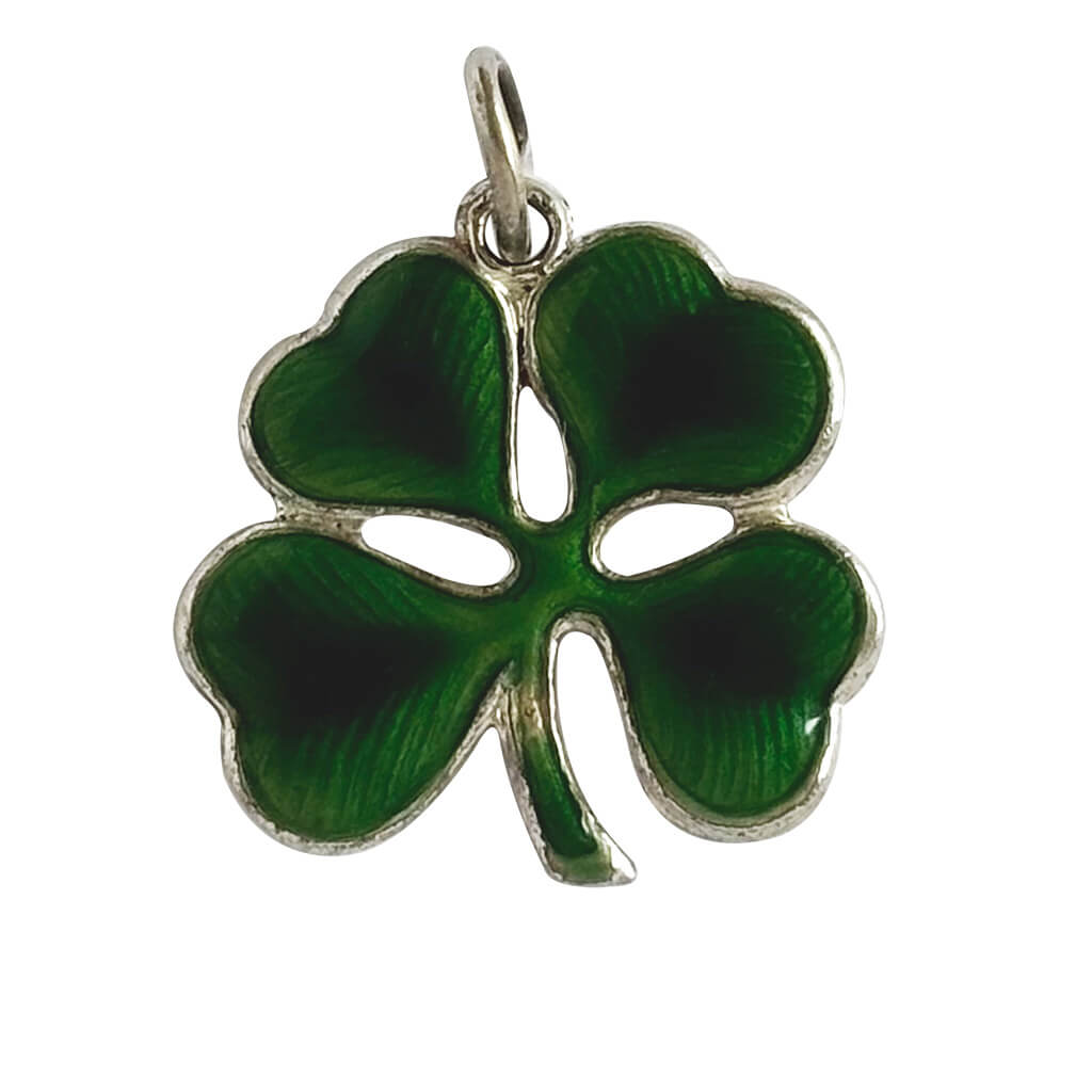 Green four-leaf clover pendant on a white background