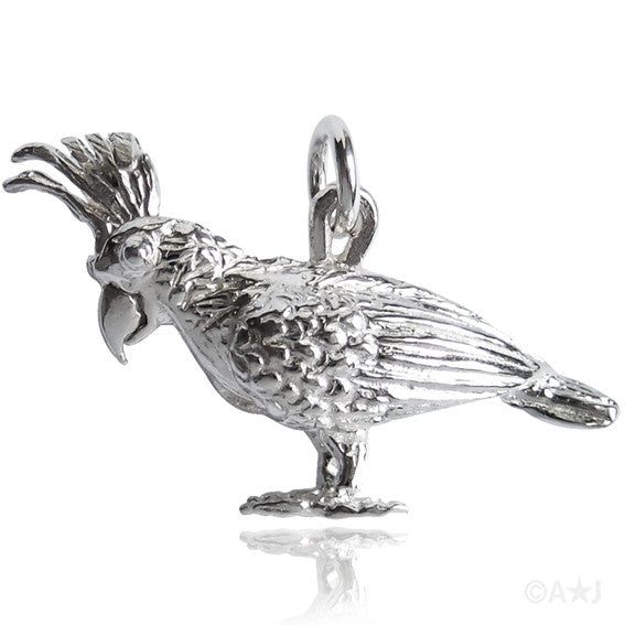 Three-dimensional cockatoo charm in silver