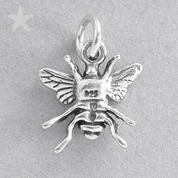 silver honey bee charm viewed from back on grey background