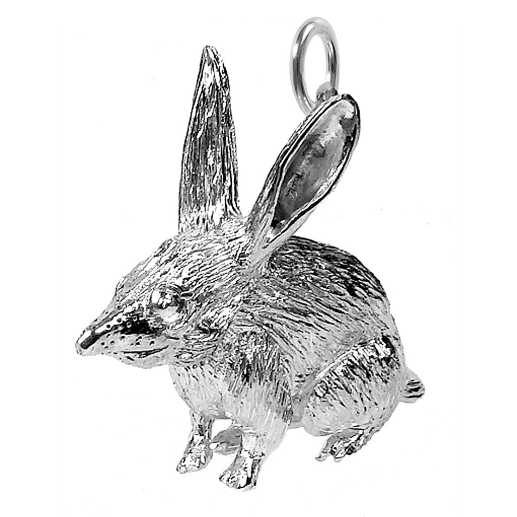 silver Australian bilby pendant on white background