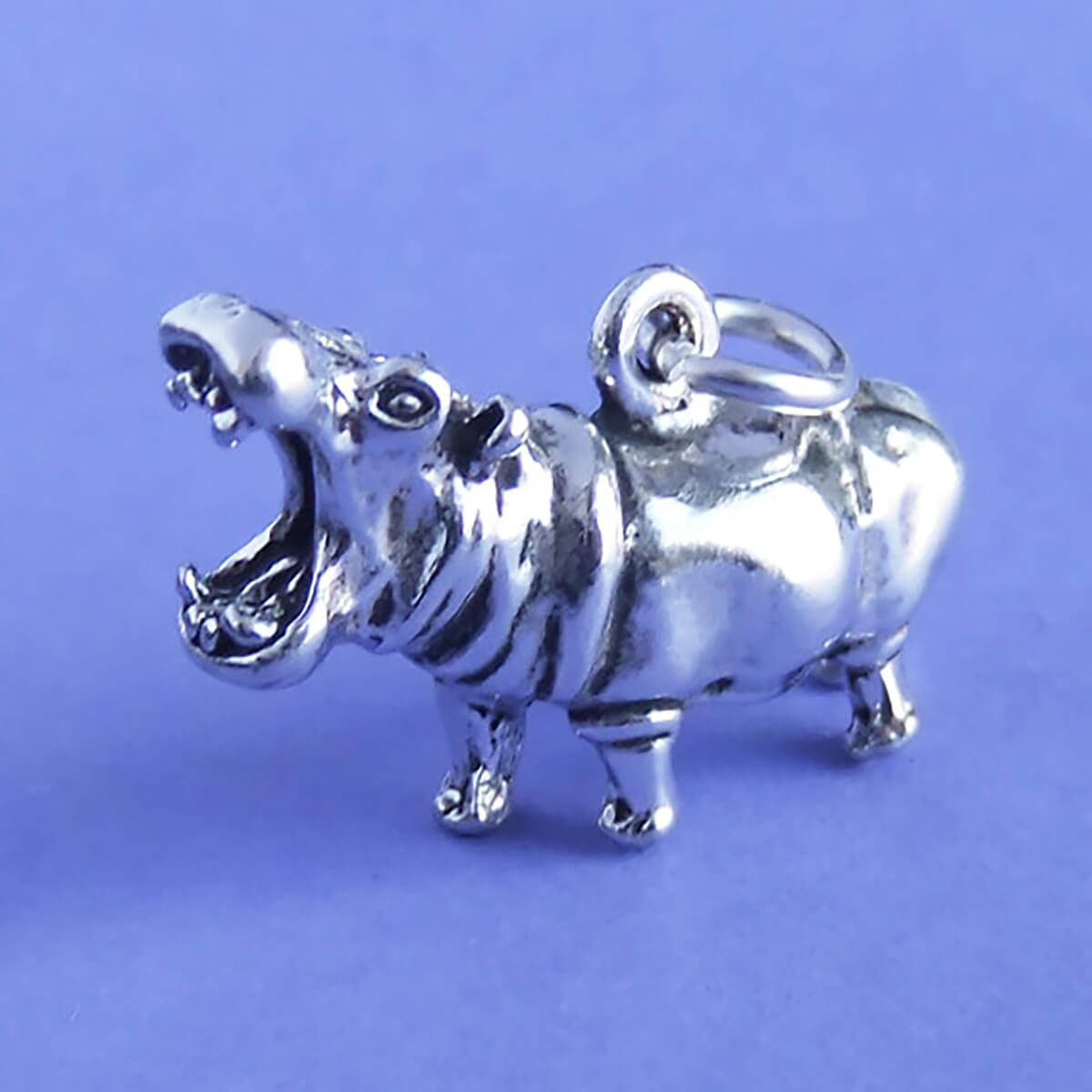 hippopotamus charm sterling silver African safari pendant