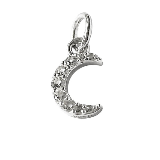 Crystal set crescent moon charm sterling silver mini pendant