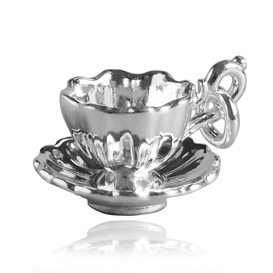 Decorative Tea Cup Charm in Sterling Silver or Gold