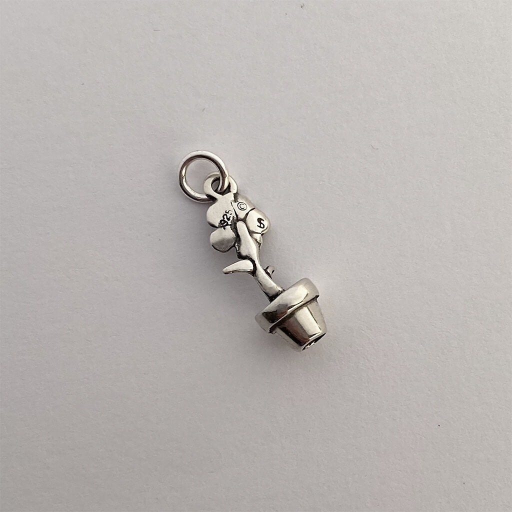 Single flower in Flowerpot Charm Sterling Silver Pendant
