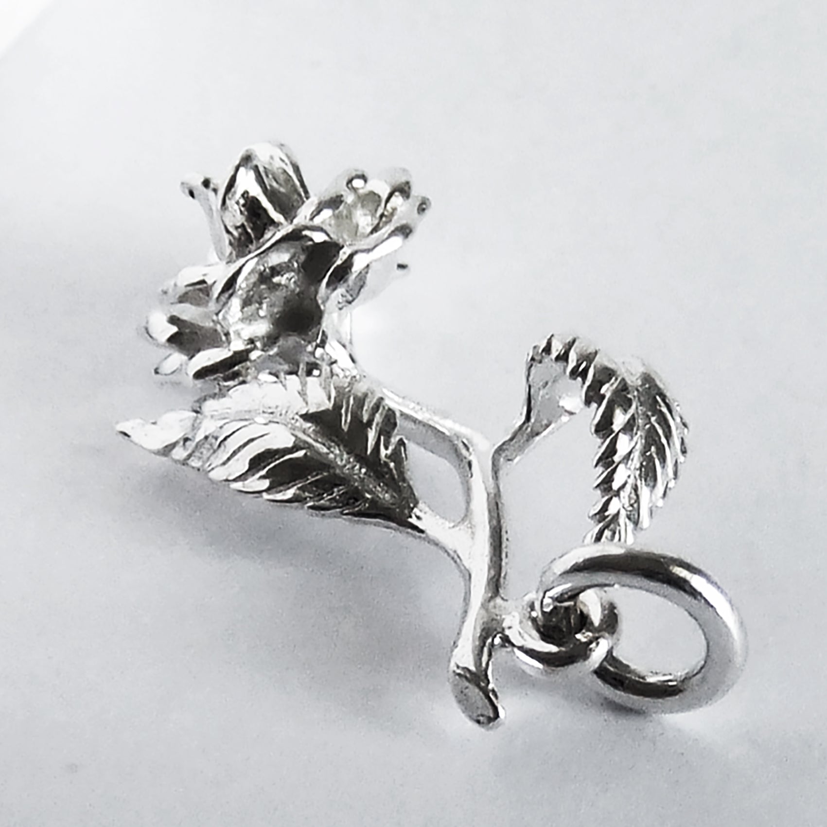 Rose Flower Charm in Sterling Silver or Gold Pendant Charmarama