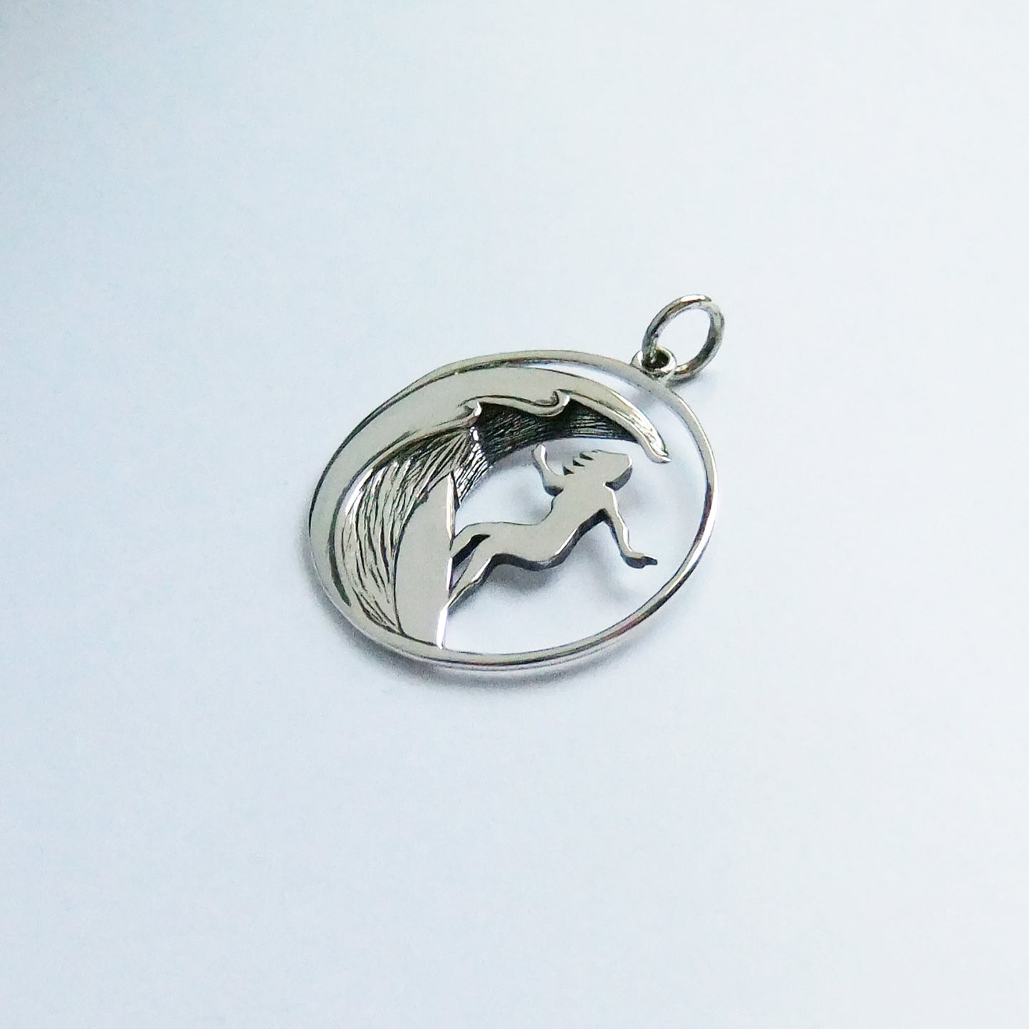 Surfer surfing Wave Charm Sterling Silver