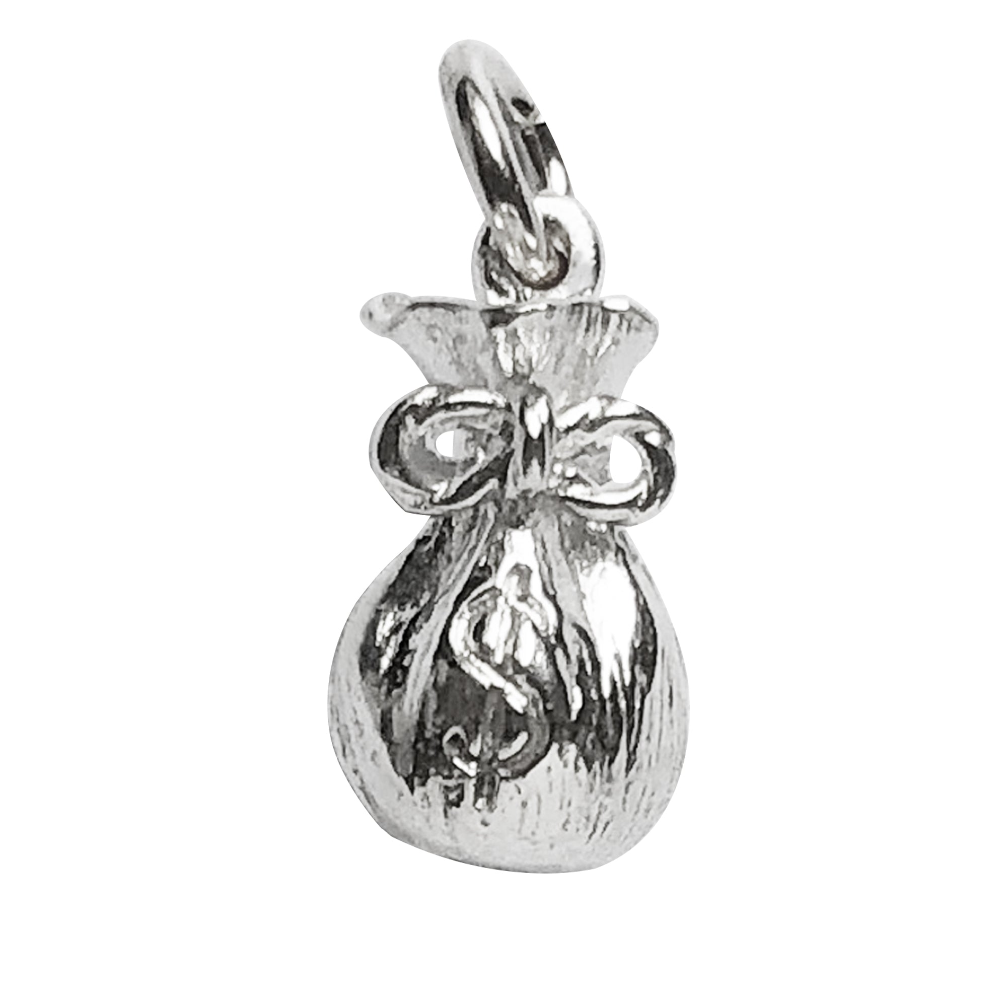 Money Bag Antique Silver Charm, Base Metal Plated in Imitation Rhodium