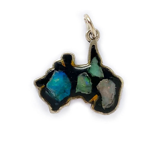 Australian opal map of Australia charm vintage sterling silver pendant by Scandia