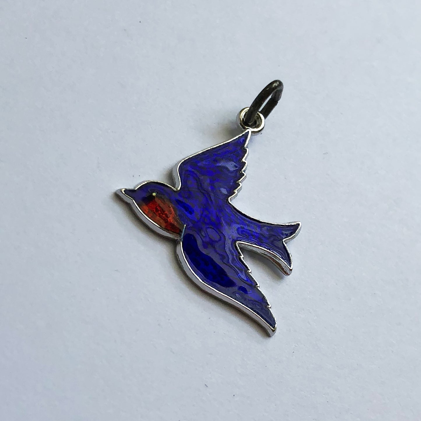 Vintage bluebird charm sterling silver and enamel side