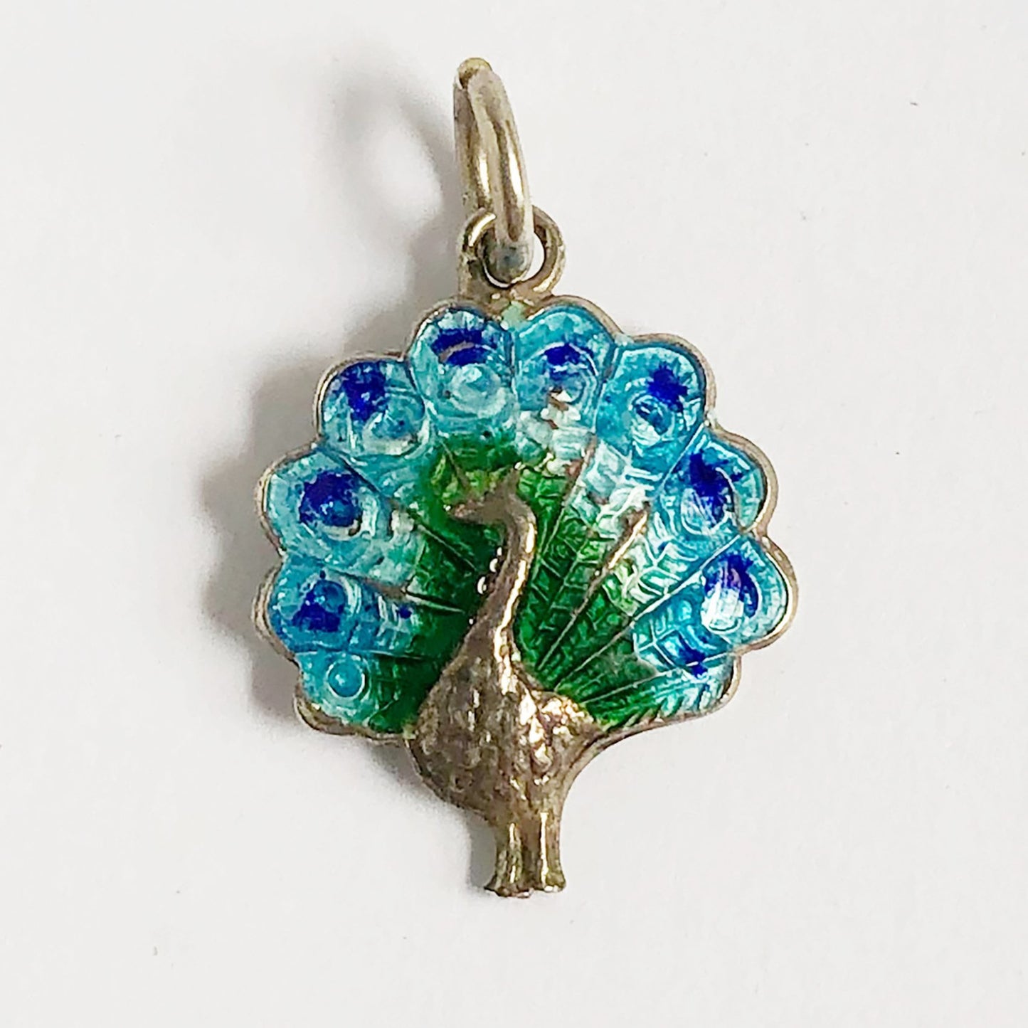 Vintage peacock charm silver enamel