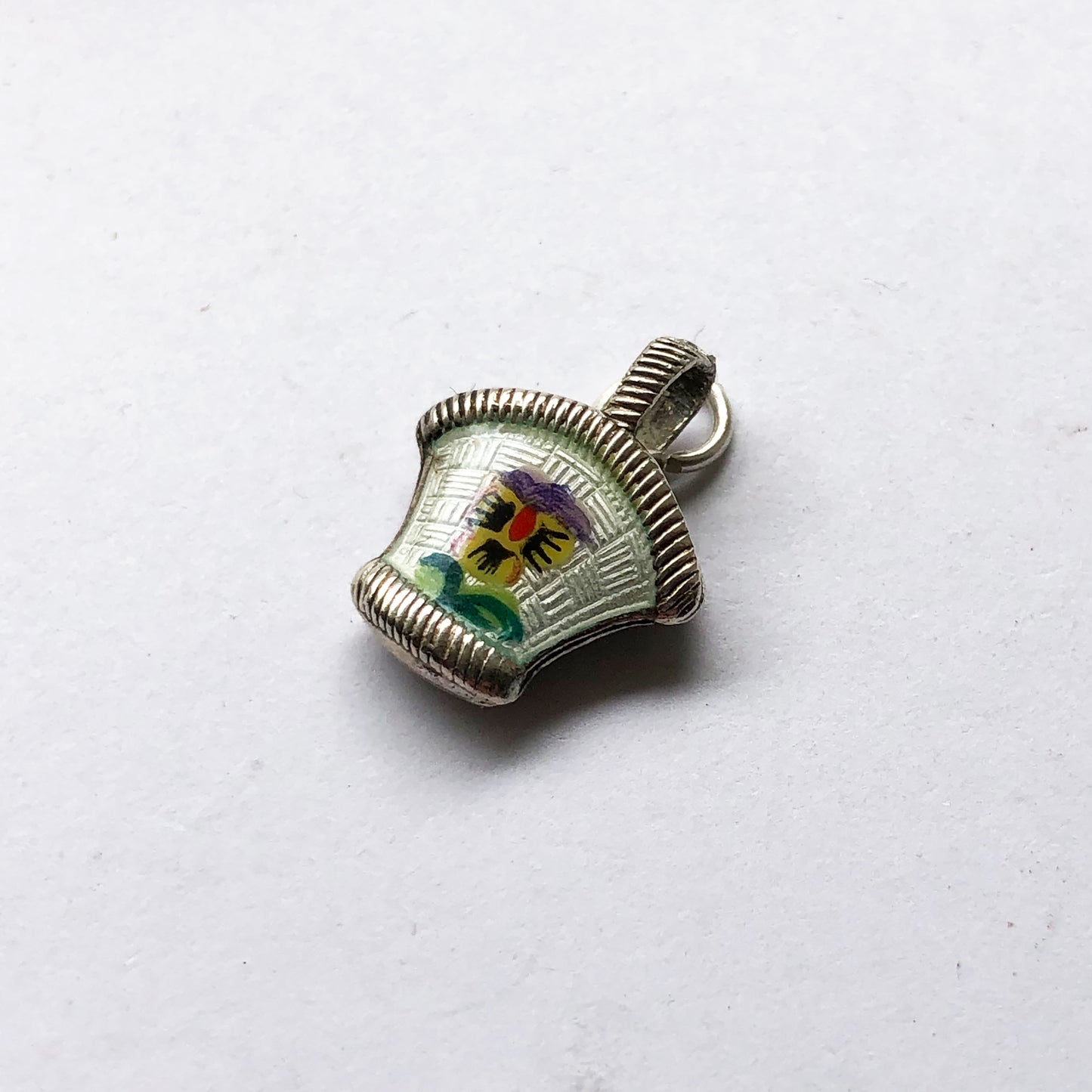 Vintage Pansy Flower Basket Charm European Silver