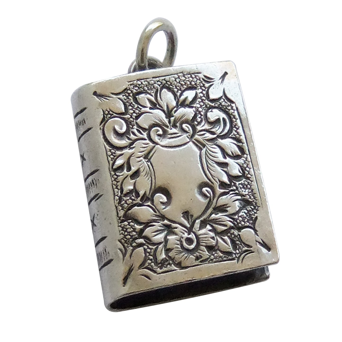 Antique Book Charm Silver Victorian Pendant