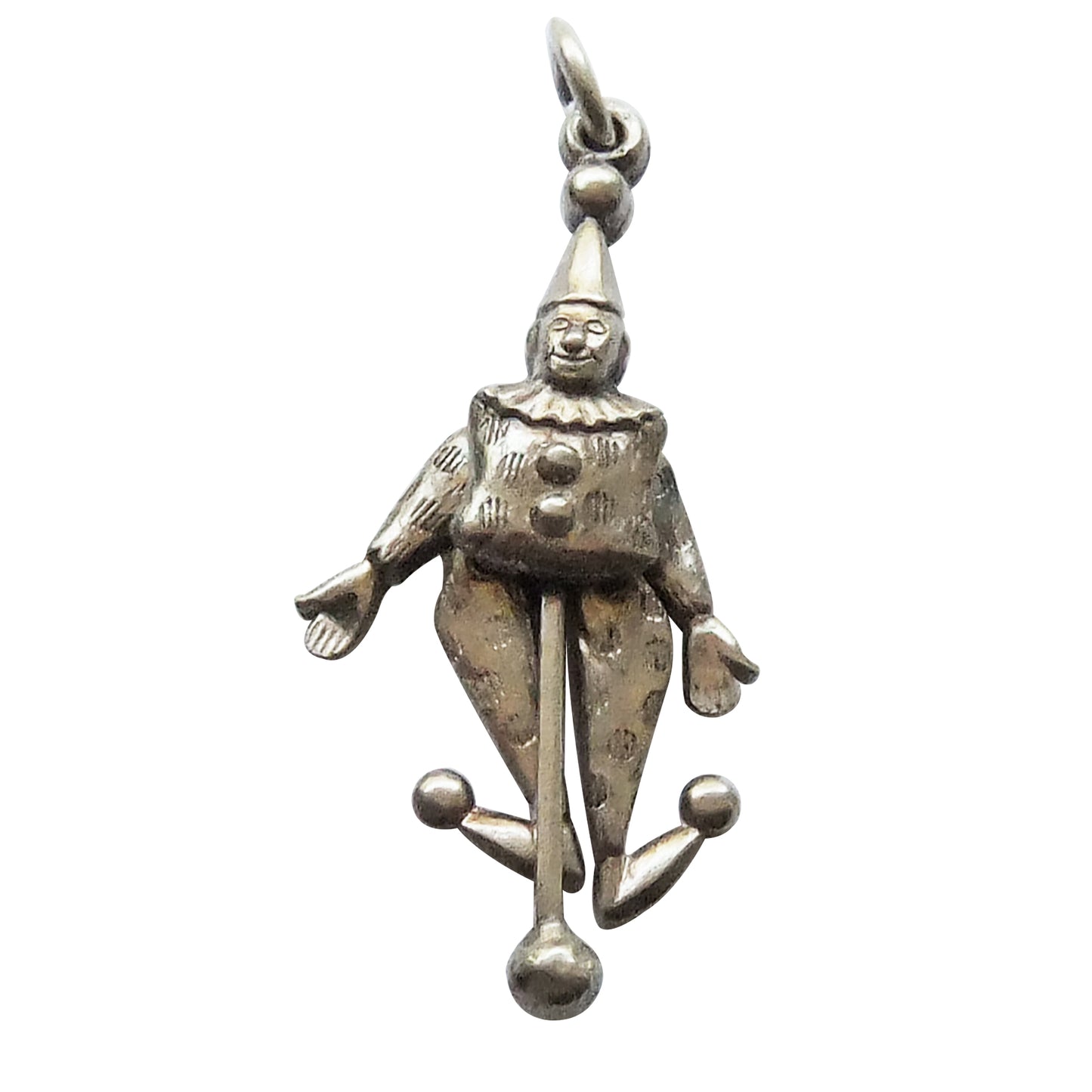 Antique moving clown charm silver
