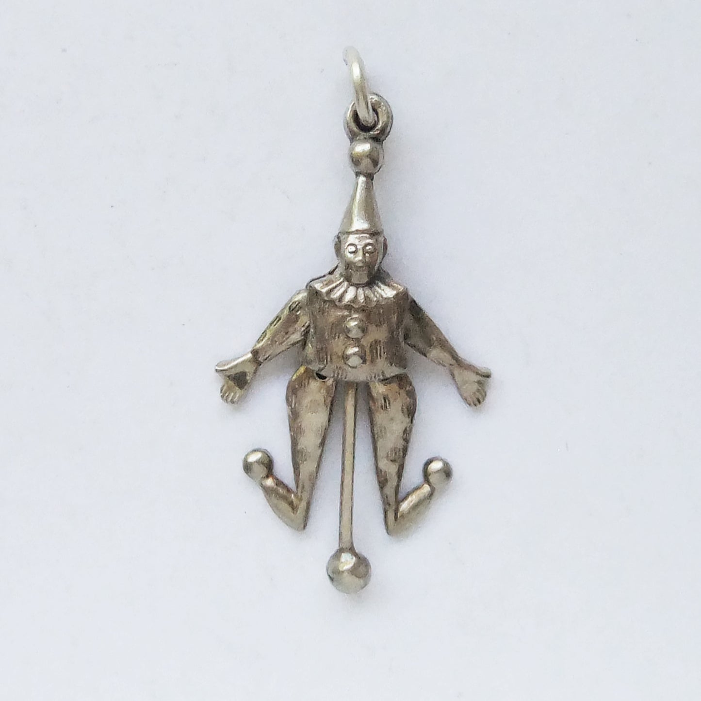 Antique articulated moving clown charm silver