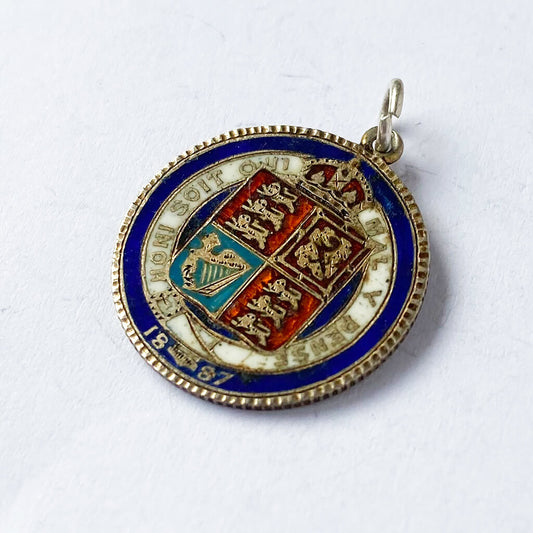 Antique Coin Enamel Queen Victoria Golden Jubilee 1887