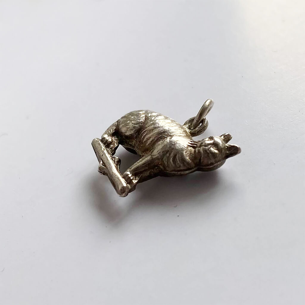 Cat charm silver vintage Manx pendant English mid century