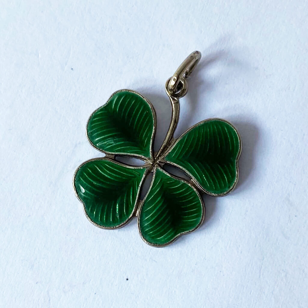 Lucky Four Leaf Clover Leaf Charm sterling silver with green enamel Vintage Griffith maker
