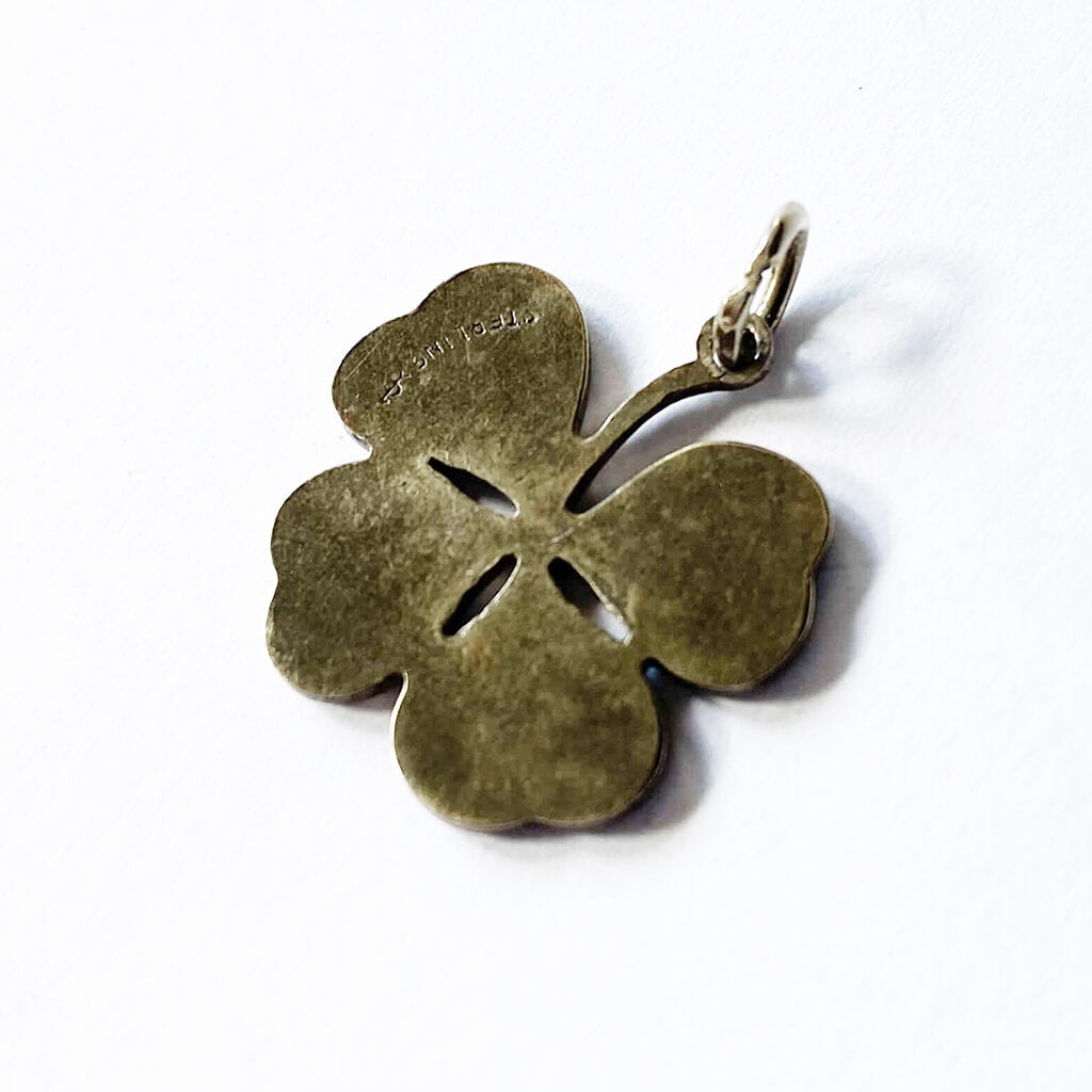 Lucky Four Leaf Clover Leaf Charm sterling silver with green enamel Vintage Griffith maker