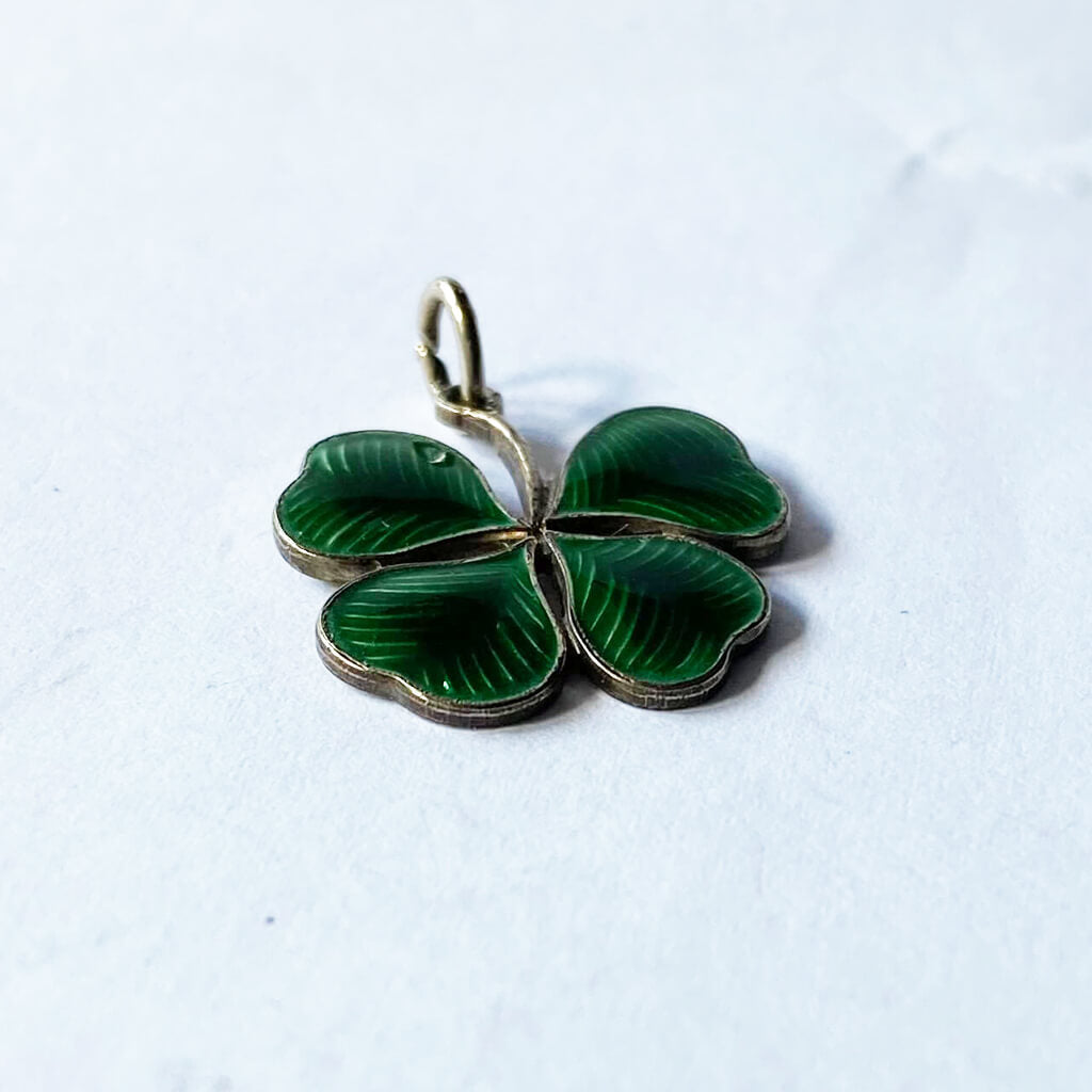 Lucky Four Leaf Clover Leaf Charm sterling silver with green enamel Vintage Griffith maker