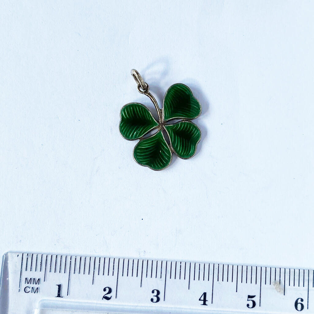 Lucky Four Leaf Clover Leaf Charm sterling silver with green enamel Vintage Griffith maker