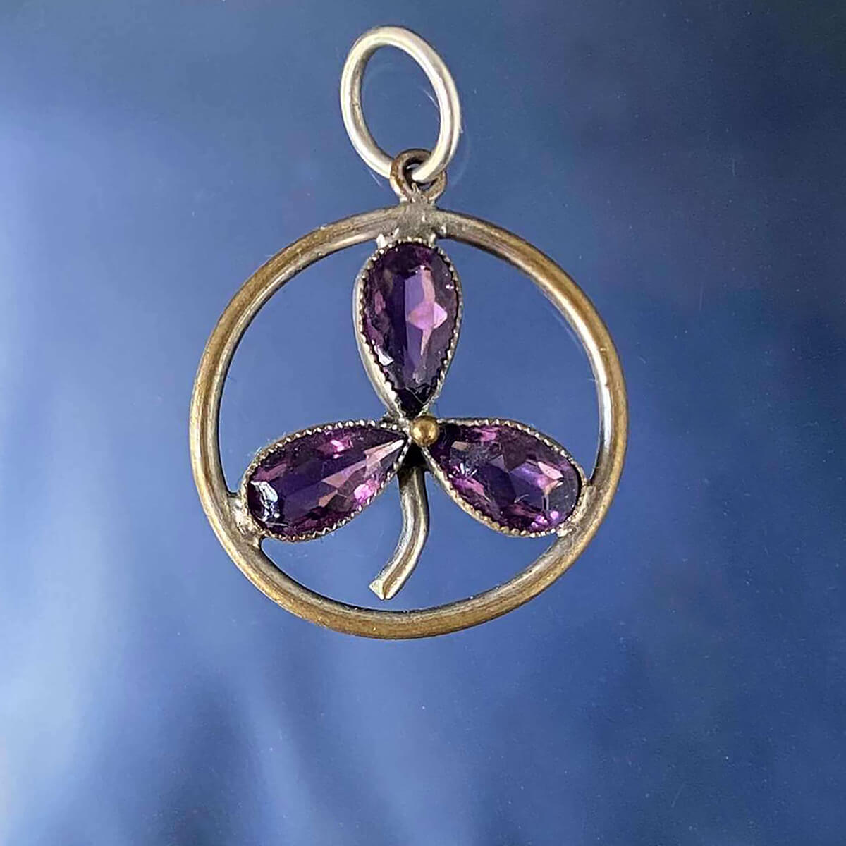 Purple clover leaf charm antique French amethyst gilded silver pendant from Charmarama