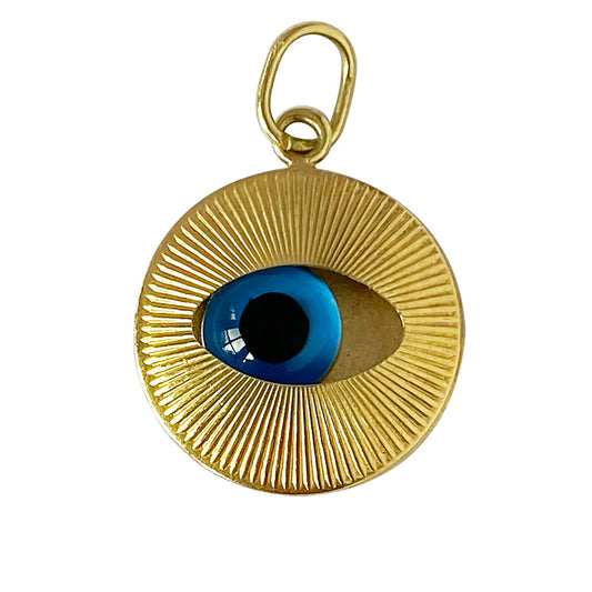 9ct Gold Greek blue eye charm lucky amulet pendant from Charmarama