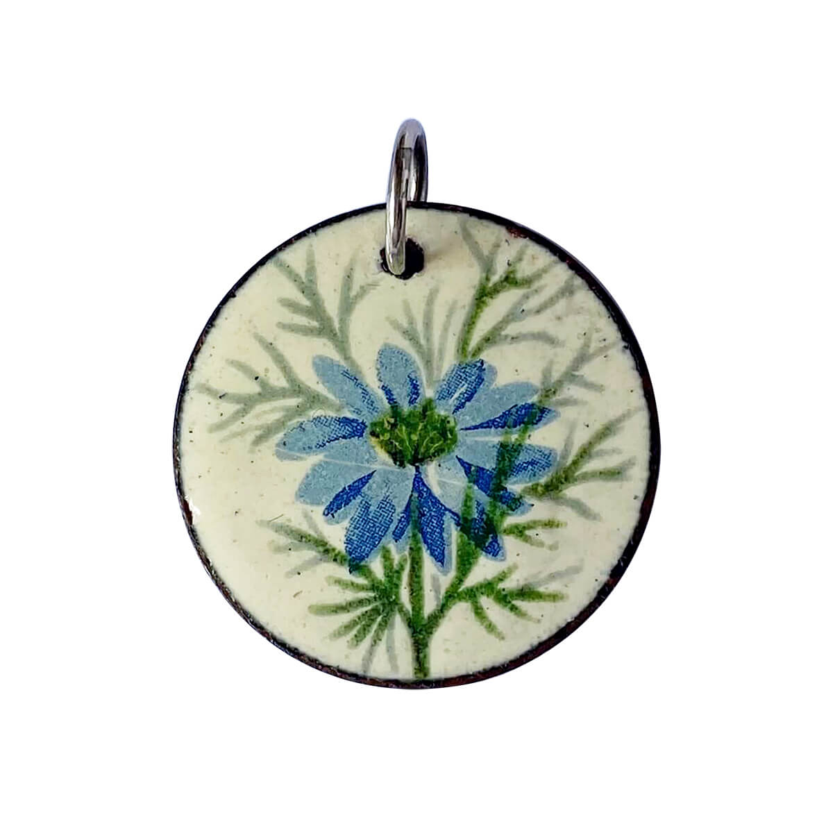 Vintage enamelled British coin charm Halfpenny Queen Elizabeth with flowers pendant from Charmarama