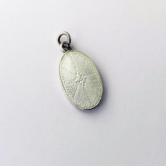 Vintage 1950s flower charm guilloche enamel pink rose sterling silver pendant