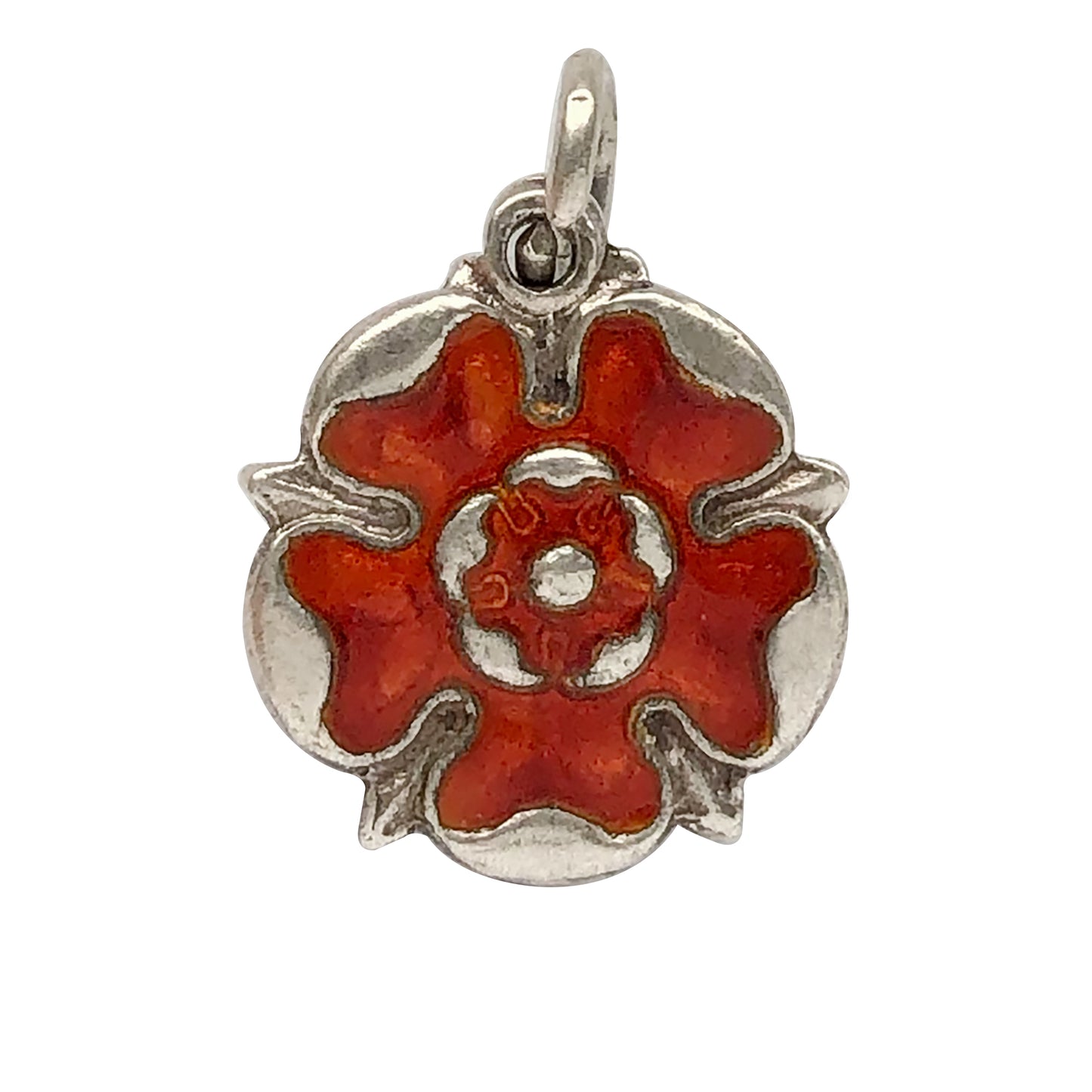 Vintage Red Lancaster Rose Charm Sterling Silver Enamel