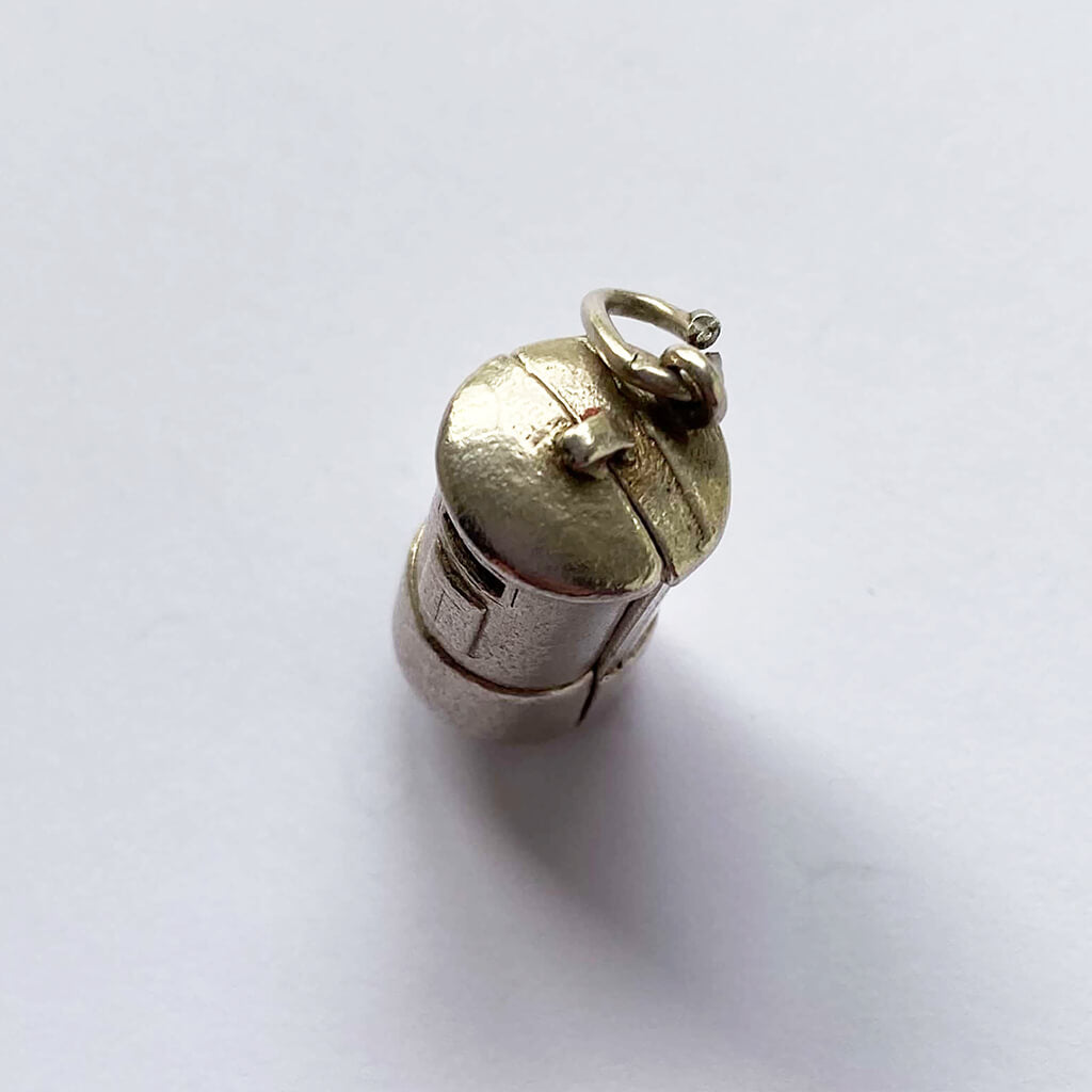 British letterbox charm opening to red enamel postman vintage silver pendant