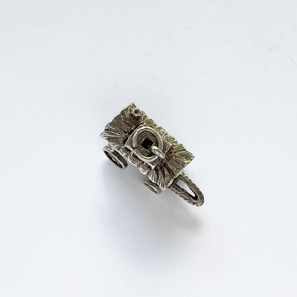 Gypsy wagon silver enamel vardo charm pendant opens to Romani fortune teller vintage English