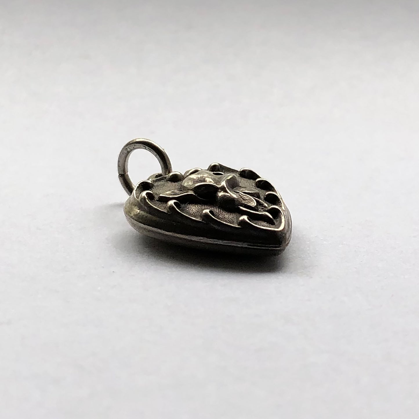 Vintage Arum Lily Puffy Heart Charm Sterling Silver