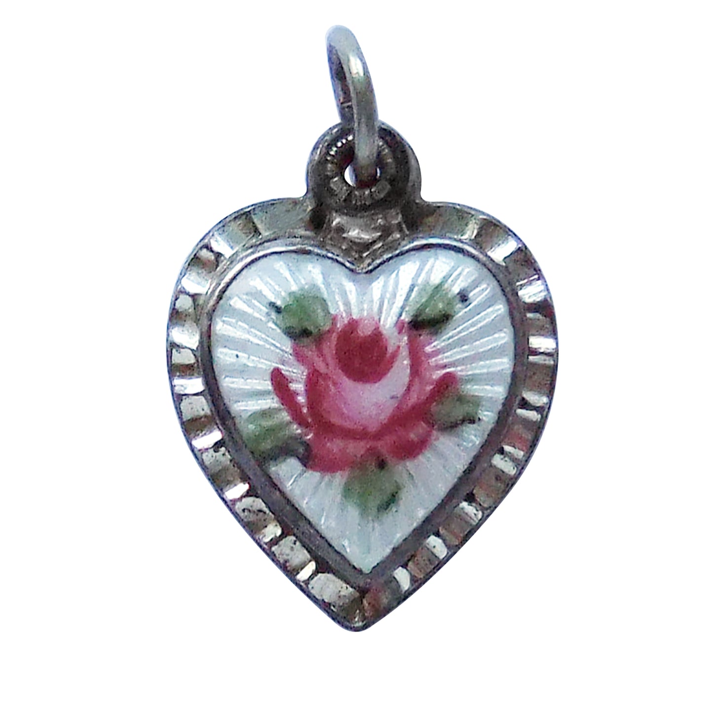 Guilloche enamel heart charm slider sterling silver