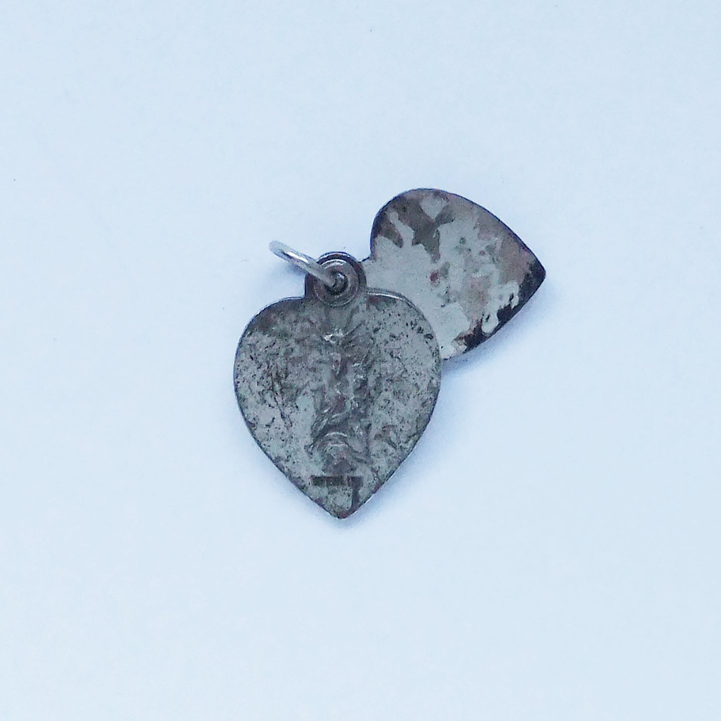Religious guilloche enamel heart charm slider sterling silver