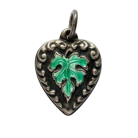 Heart Charm VINTAGE Green Leaf