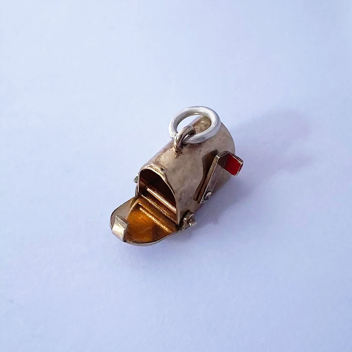 Vintage 1940s charm mailbox with red enamel heart