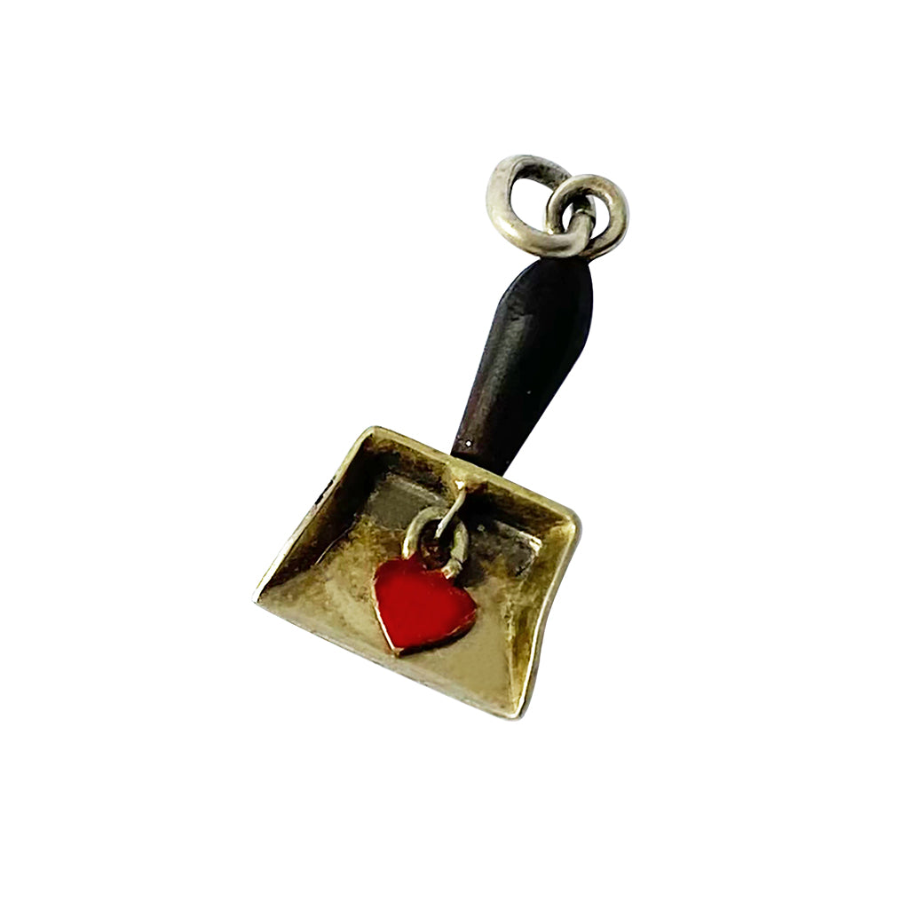 Dustpan shovel and heart charm vintage 1930s pendant 