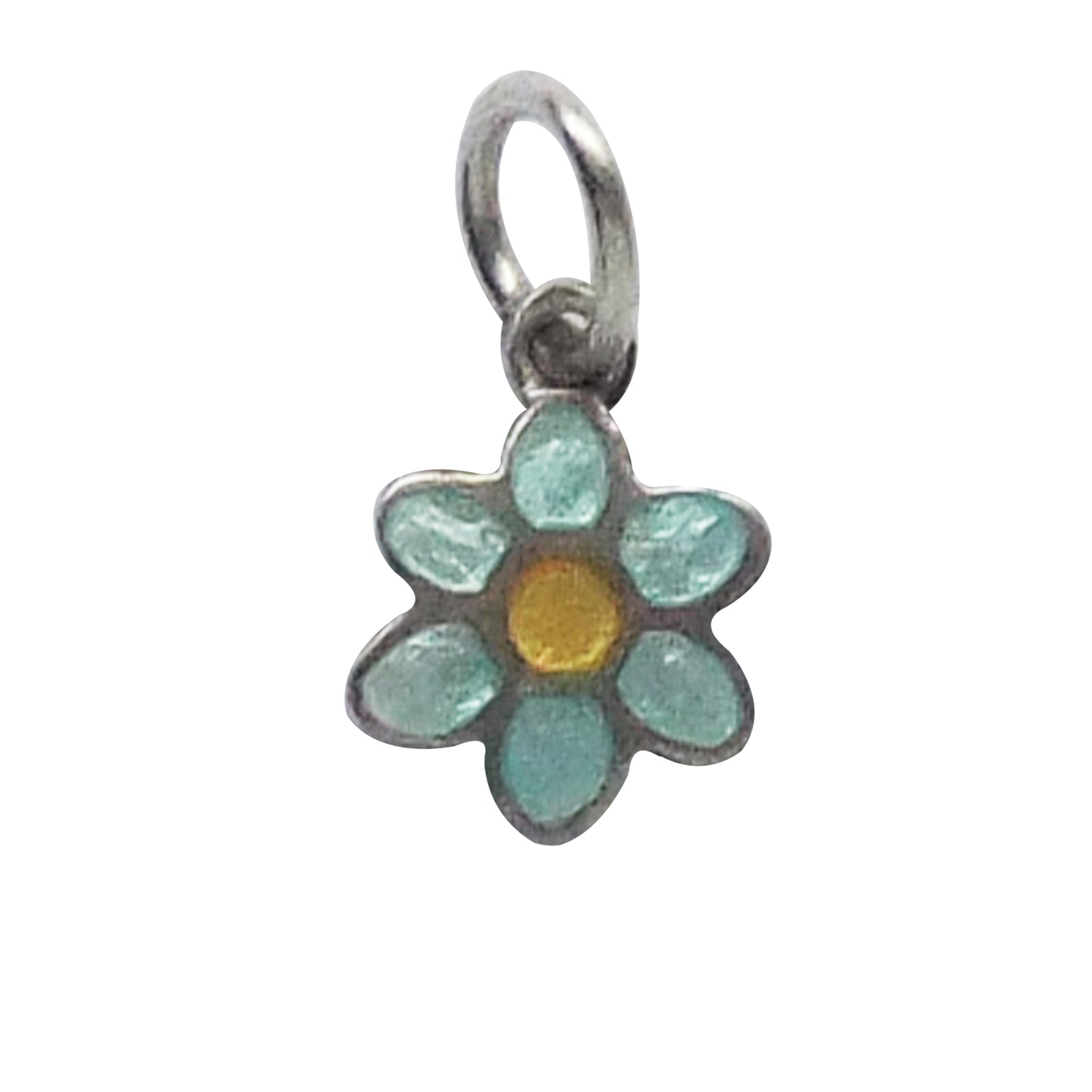 Vintage Forget Me Not Flower Charm Meka Denmark Sterling Silver Enamel